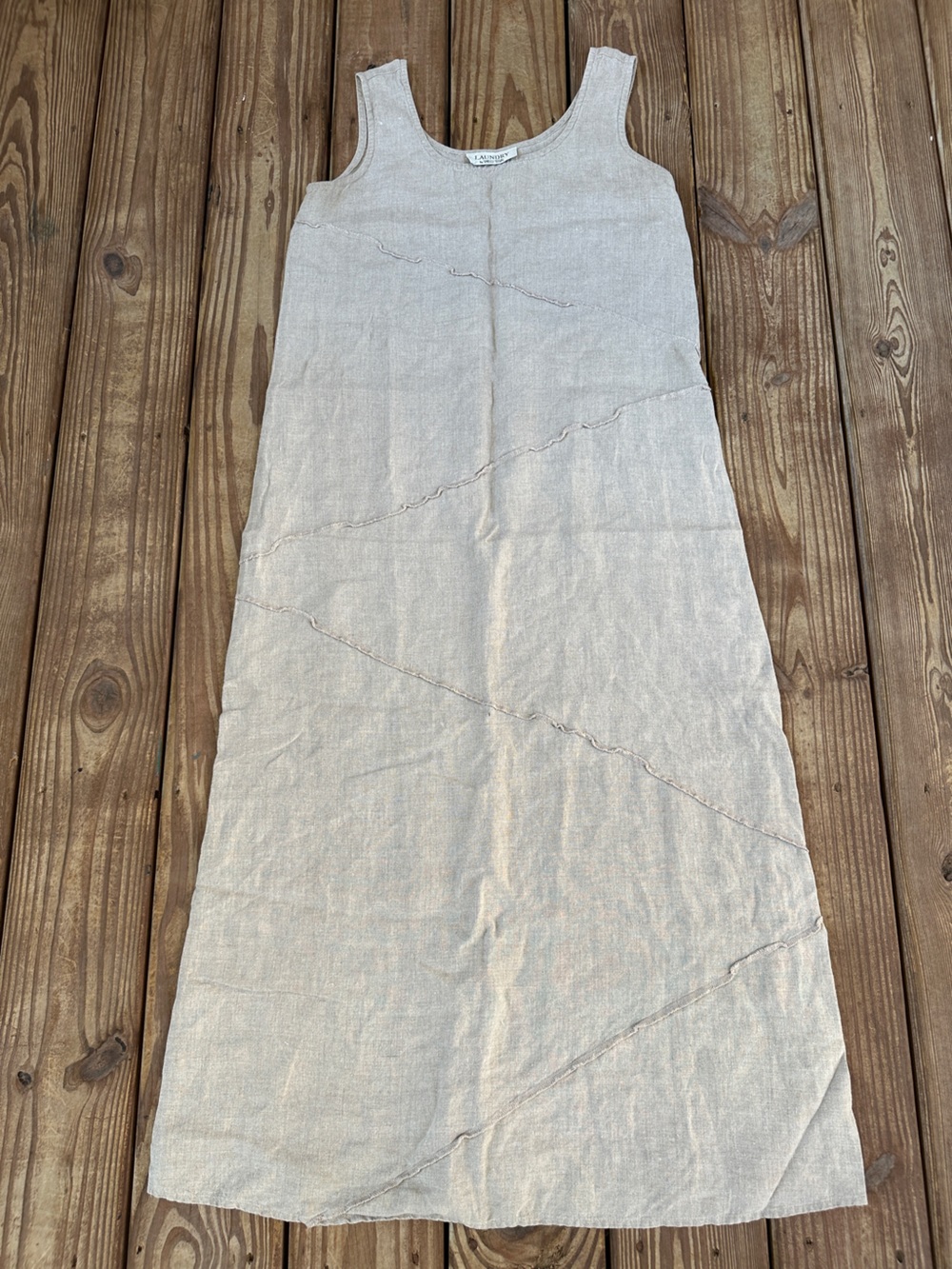Laundry by Shelli Segal 100% Linen Natural Beige Maxi Dress USA